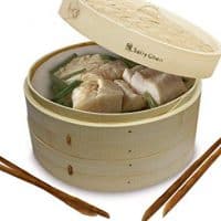 Bamboo Oriental Gyoza Steamer 10 Inch with BONUS two Pairs Chopsticks, Premium Chinese Food Steaming Basket, 2 Tier for Vegetables and More by Sally Chen