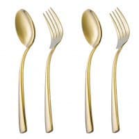 Onlycooker 4 Piece Gold Serving Spoon and Serving Fork in 2 Set 8.8-inch Stainless Steel Serving Utensils Silverware Flatware for Buffet Banquet Large Mirror Polished Dishwasher Safe