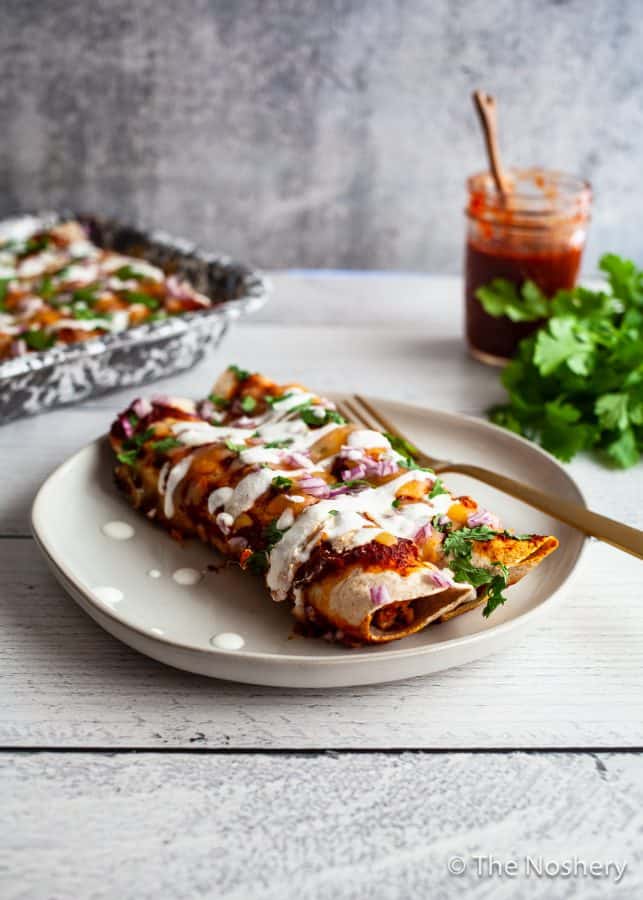 Healthy Chicken Enchiladas with Red Enchilada Sauce - The Noshery