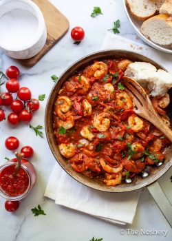 Easy Shrimp Harissa and Tomato Skillet - The Noshery