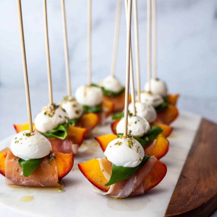 Mozzarella, Prosciutto, and Pickled Peach Appetizer Skewers-image