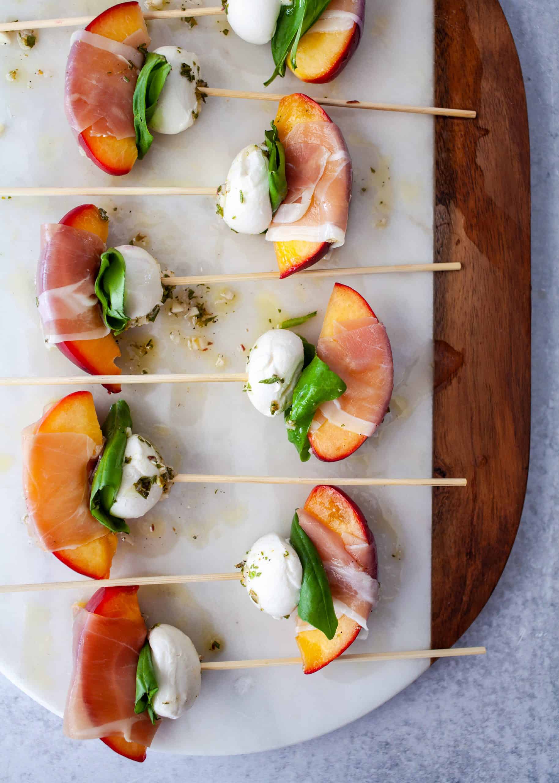 Mozzarella, Prosciutto, and Pickled Peach Appetizer Skewers The Noshery